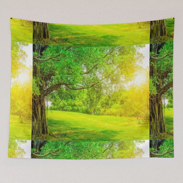 Item preview,  Beautiful green landscape with green trees and mountain at sunset art designed and sold by BEAUTY ⭐⭐⭐⭐⭐.