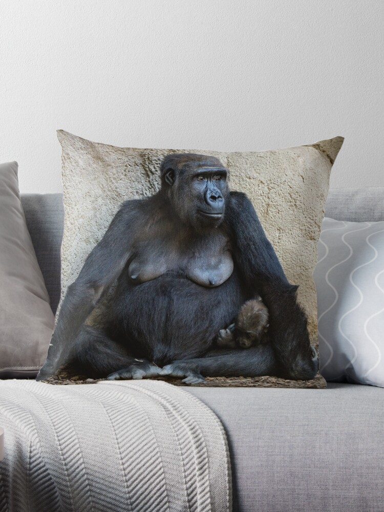 gorilla and her baby Throw Pillow