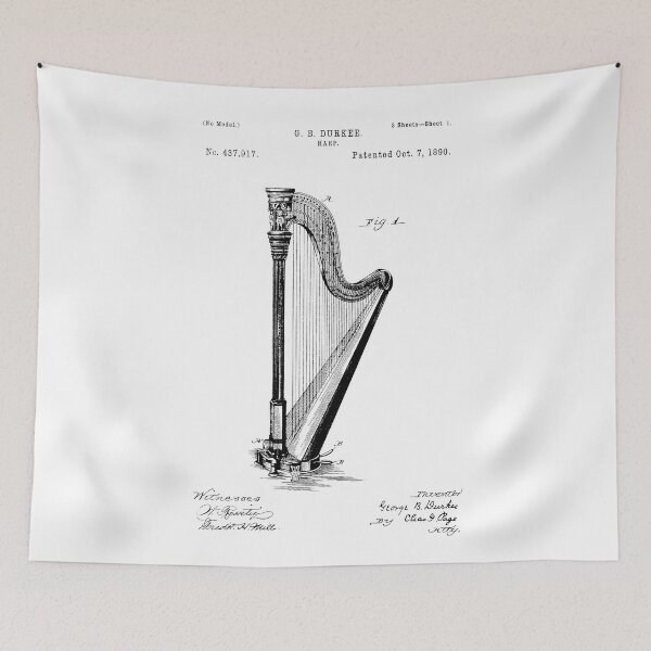 Item preview, Harp Patent - G. B. Durkee - October 7, 1890 - Black Version designed and sold by Aliasandco.