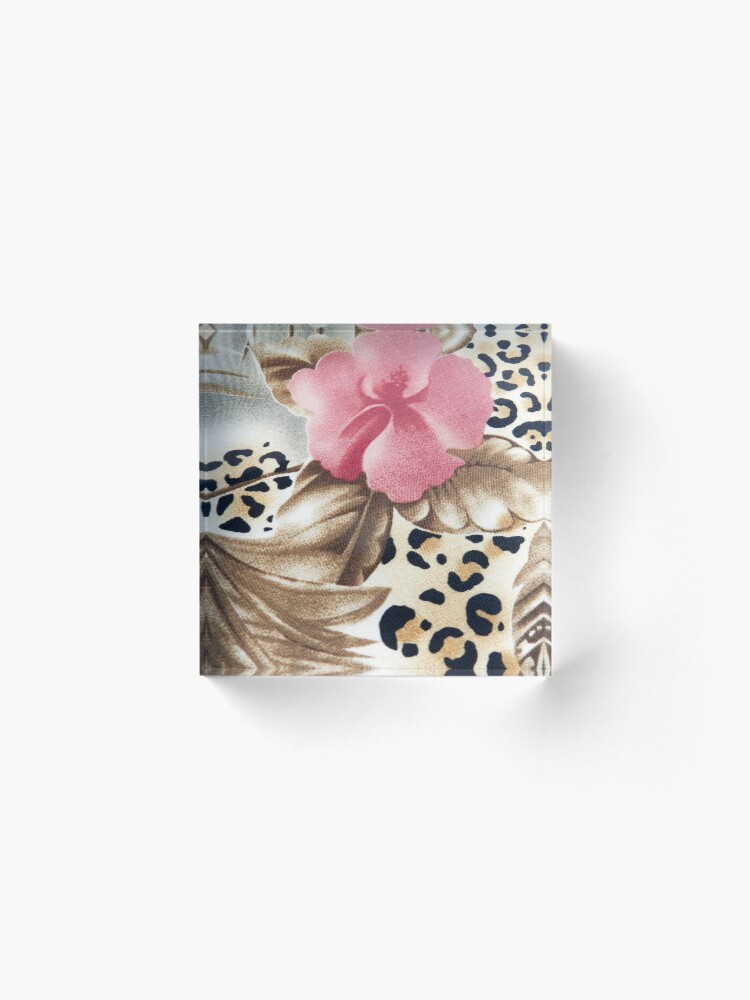 Vista alternativa de Bloque acrílico Estampado de leopardo marrón rosado femenino abstracto floral