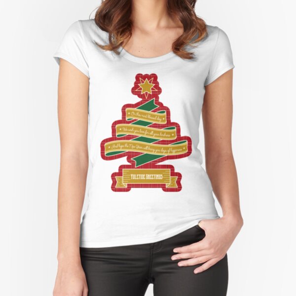 Christmas Tree Ribbon Red Plaid Yuletide Greetings Fitted Scoop T-Shirt