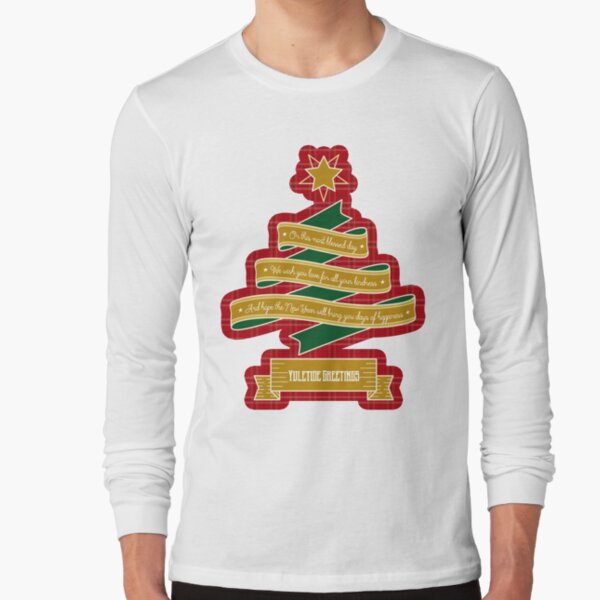 Christmas Tree Ribbon Red Plaid Yuletide Greetings Long Sleeve T-Shirt