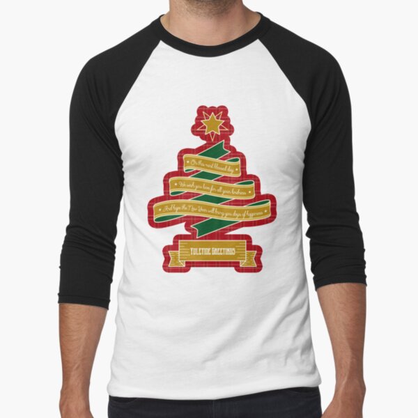 Christmas Tree Ribbon Red Plaid Yuletide Greetings Baseball ¾ Sleeve T-Shirt