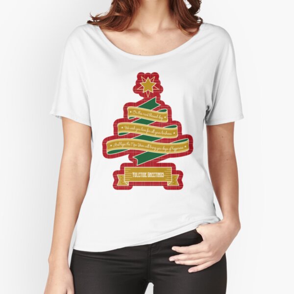 Christmas Tree Ribbon Red Plaid Yuletide Greetings Relaxed Fit T-Shirt
