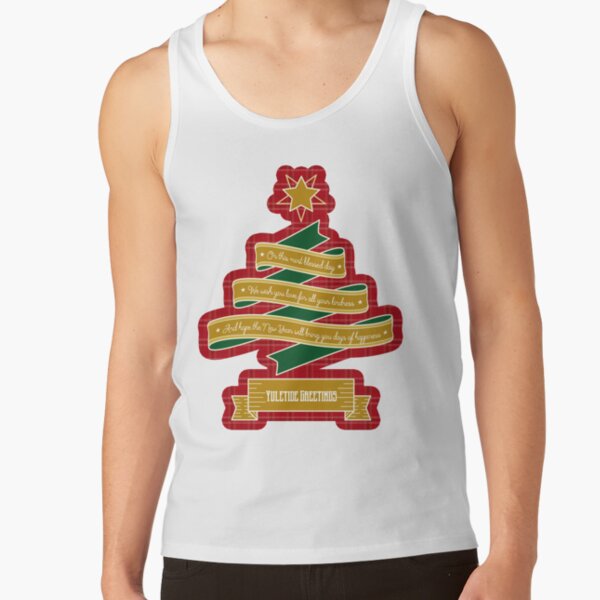 Christmas Tree Ribbon Red Plaid Yuletide Greetings Tank Top