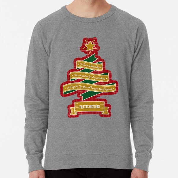 Christmas Tree Ribbon Red Plaid Yuletide Greetings Lightweight Sweatshirt