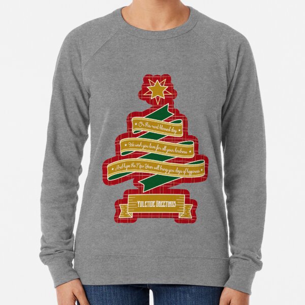 Christmas Tree Ribbon Red Plaid Yuletide Greetings Lightweight Sweatshirt