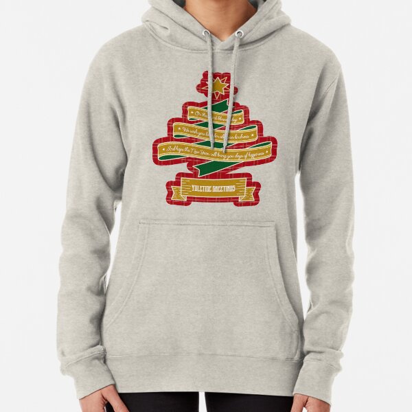 Christmas Tree Ribbon Red Plaid Yuletide Greetings Pullover Hoodie