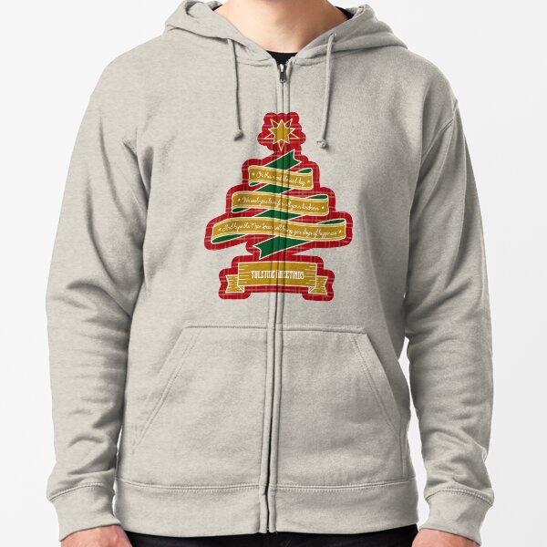 Christmas Tree Ribbon Red Plaid Yuletide Greetings Zipped Hoodie