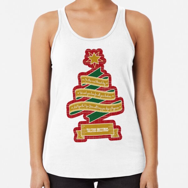 Christmas Tree Ribbon Red Plaid Yuletide Greetings Racerback Tank Top