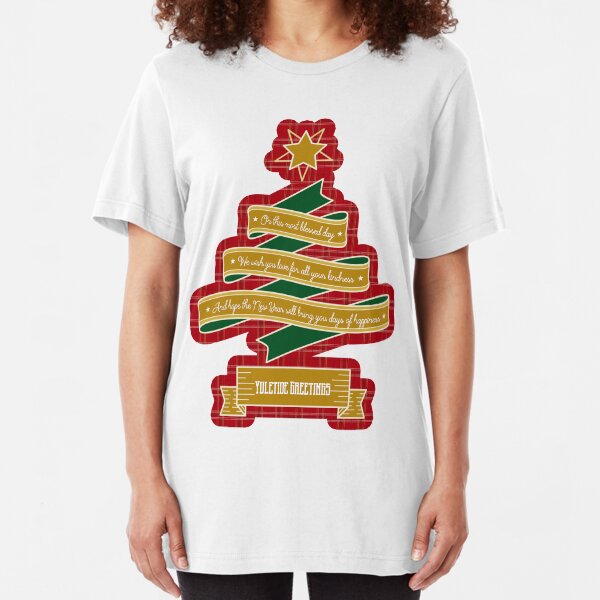 Christmas Tree Ribbon Red Plaid Yuletide Greetings Slim Fit T-Shirt