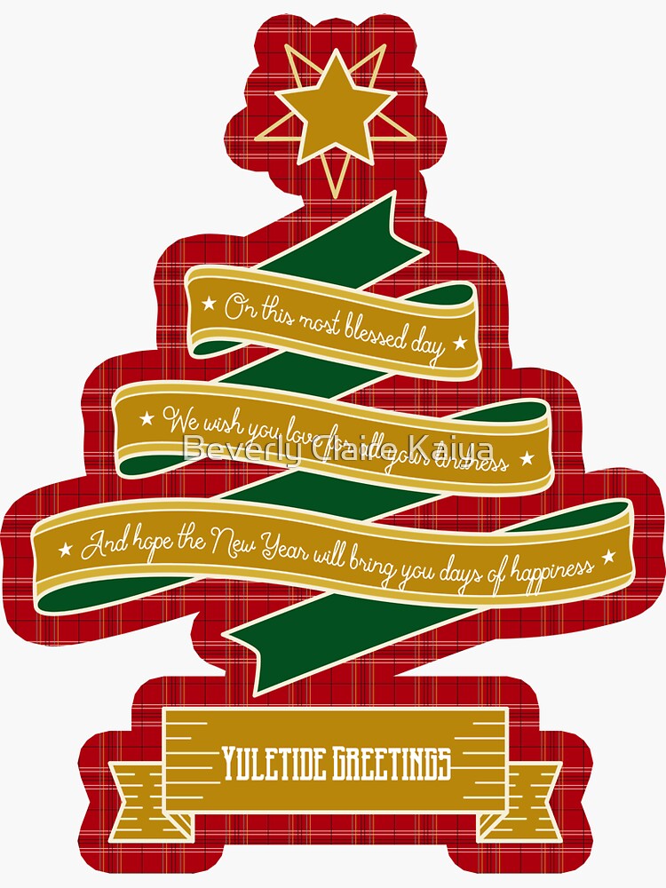 Christmas Tree Ribbon Red Plaid Yuletide Greetings by beverlyclaire