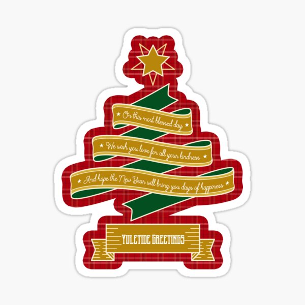 Christmas Tree Ribbon Red Plaid Yuletide Greetings Sticker