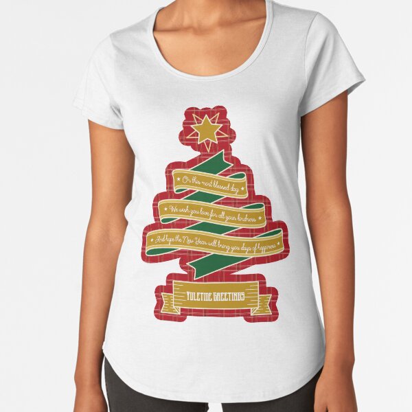 Christmas Tree Ribbon Red Plaid Yuletide Greetings Premium Scoop T-Shirt
