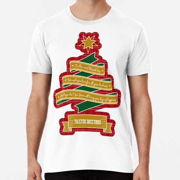 Christmas Tree Ribbon Red Plaid Yuletide Greetings Premium T-Shirt