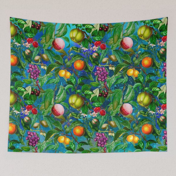 Item preview, Trendy exotic citrus tropical floral leaves and fruits tropical pattern, botanical illustration, blue turquoise floral illustration designed and sold by ZeinabTaha.