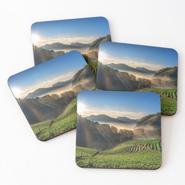 Item preview, Beautiful green landscape with green trees and mountain at sunset art designed and sold by BEAUTY ⭐⭐⭐⭐⭐.