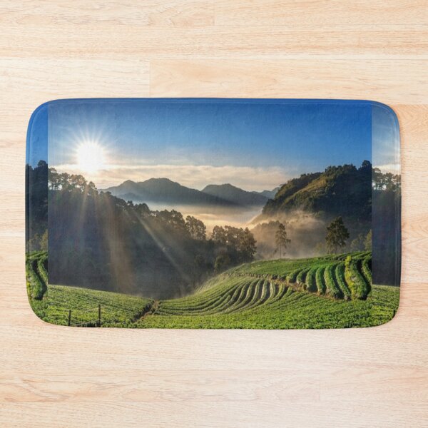 Item preview, Beautiful green landscape with green trees and mountain at sunset art designed and sold by BEAUTY ⭐⭐⭐⭐⭐.