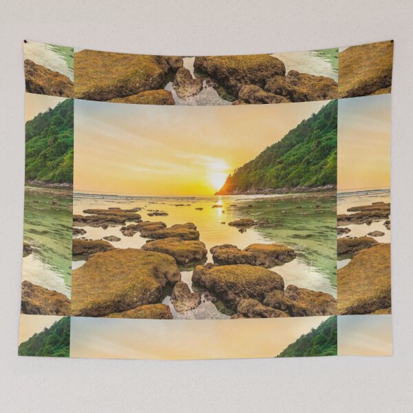 Item preview, Beautiful green landscape with green trees and mountain at sunset art designed and sold by BEAUTY ⭐⭐⭐⭐⭐.