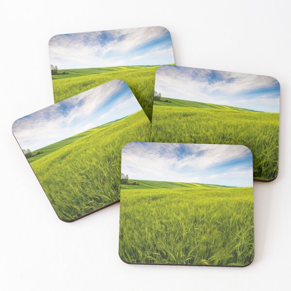Item preview,  Beautiful green landscape with green grass and mountain at sunset art designed and sold by BEAUTY ⭐⭐⭐⭐⭐.