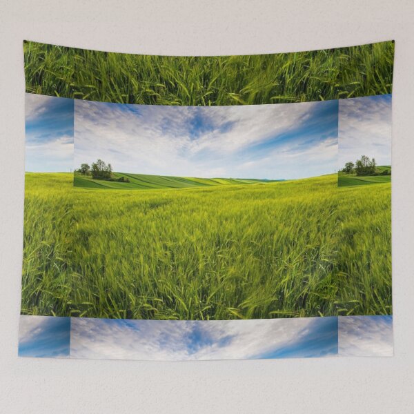 Item preview,  Beautiful green landscape with green grass and mountain at sunset art designed and sold by BEAUTY ⭐⭐⭐⭐⭐.