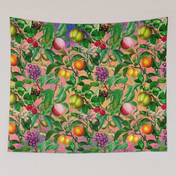Item preview, Trendy exotic citrus tropical floral leaves and fruits tropical pattern, botanical illustration, yellow orange floral illustration designed and sold by ZeinabTaha.