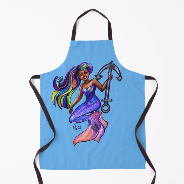 Item preview, African American mermaid with flowing rainbow hair and anchor , brown eyes curly Afro hair and caramel brown skin designed and sold by Artonmytee.