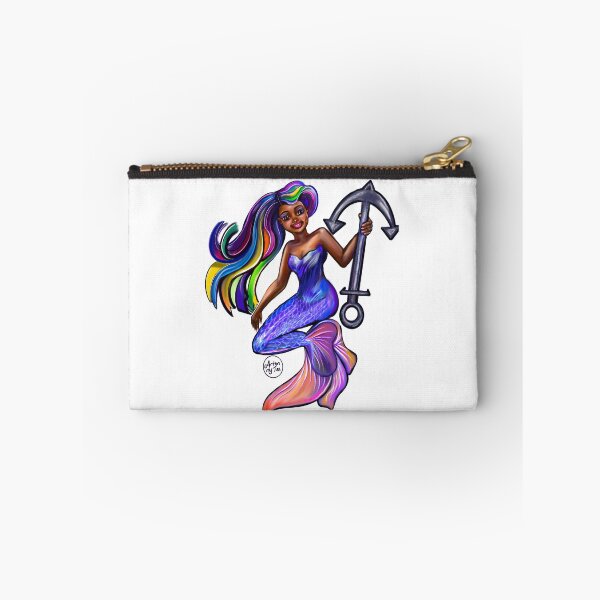 Item preview, African American mermaid with flowing rainbow hair and anchor , brown eyes curly Afro hair and caramel brown skin designed and sold by Artonmytee.