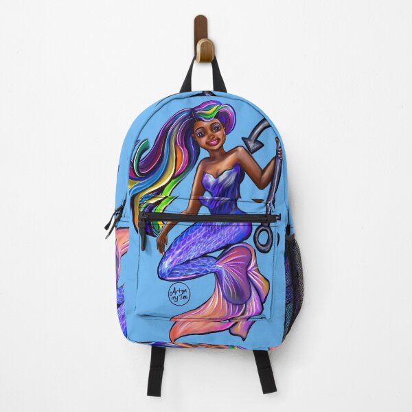 Item preview, African American mermaid with flowing rainbow hair and anchor , brown eyes curly Afro hair and caramel brown skin designed and sold by Artonmytee.