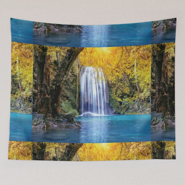 Item preview,  cool green landscape with with a waterfall and green trees and mountain  art designed and sold by BEAUTY ⭐⭐⭐⭐⭐.