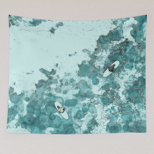Item preview, Watercolor blue Ocean Big wave, sea great waves pattern, blue, sea, surf, surfer, water designed and sold by Collagedream.