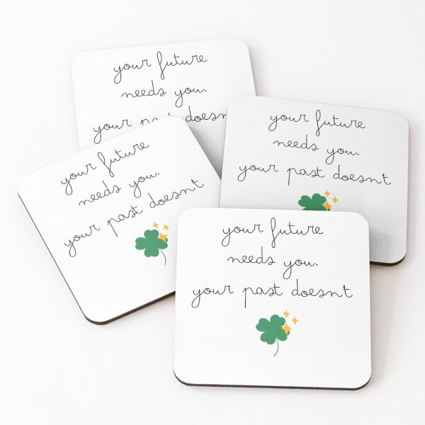 Item preview, four-leaf clover with sparkles T-shirt with inspiration quote - your future needs you. your past doesn't. designed and sold by fluffyfluky.