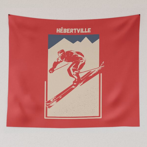 Item preview, Hébertville in Quebec, Saguenay–Lac-Saint-Jean, Canada, North America - Vintage Red Ski Poster for Mountain Alpine Skier designed and sold by Vintage-TM.
