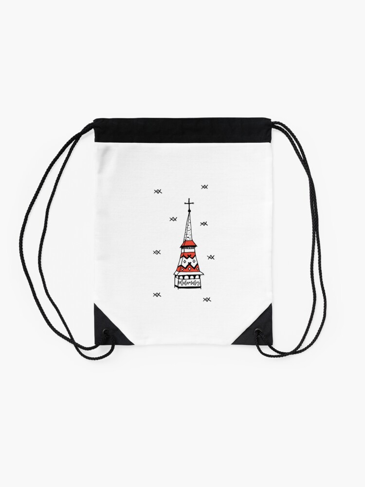 Alternate view of Little monastery in Maramures Drawstring Bag