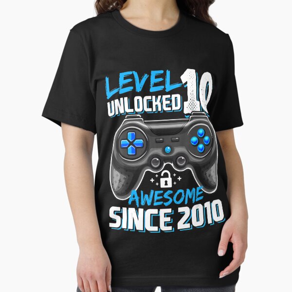 Vista previa del artículo con la obra «Level 10 Unlocked Awesome 2010 Video Game 10th Birthday Gift», diseñado y vendido por RONDA62.