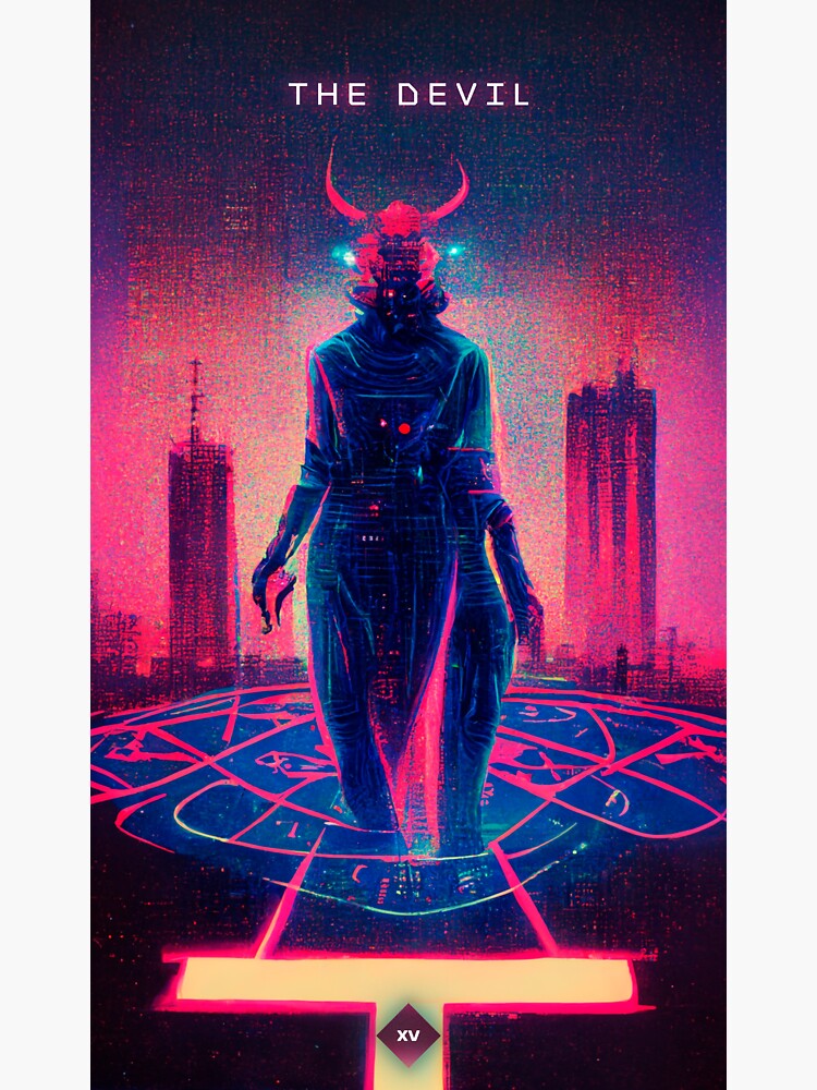 "The Devil, cyberpunk tarot card" Sticker for Sale by hippai Redbubble