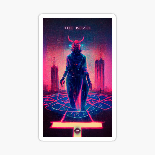 "The Devil, cyberpunk tarot card" Sticker for Sale by hippai Redbubble