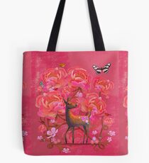 Deer in Flowers Tote Bag