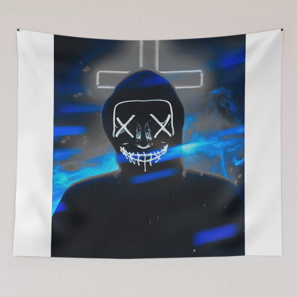 Item preview, Blue Neon silhouette of a Dark Man with a Scary Face designed and sold by Dven-Clothes.