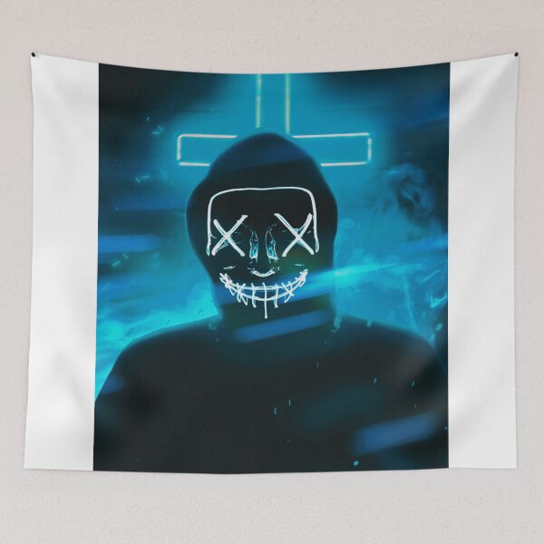 Item preview, Light Blue Neon silhouette of a Dark Man with a Scary Face designed and sold by Dven-Clothes.