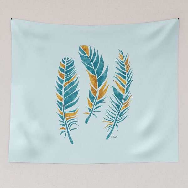 Item preview, Teal & Gold Watercolour Feathers designed and sold by RebeccaFlaherty.