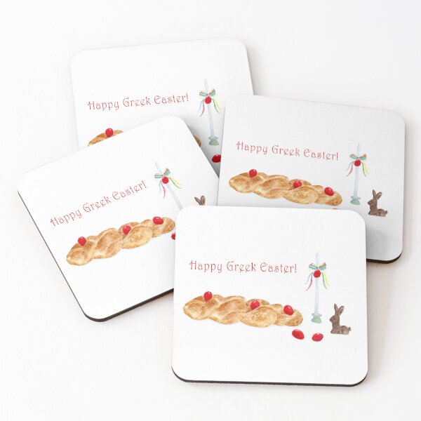 Item preview, Happy Greek Easter Watercolor Tsoureki Bread, Chocolate Bunny designed and sold by daphsam.