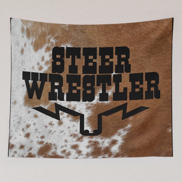 Item preview, Steer Wrestler - Cowhide Background designed and sold by handsoftime2020.