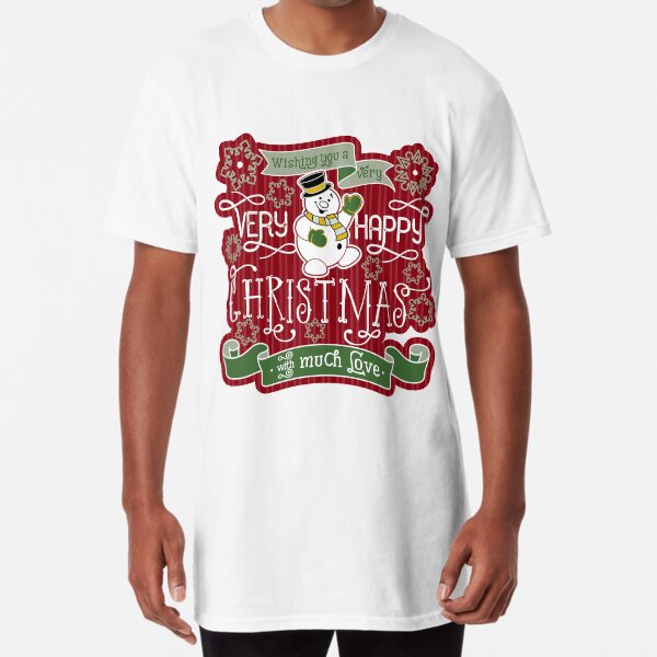 Snowman Very Happy Christmas With Much Love Typography Long T-Shirt