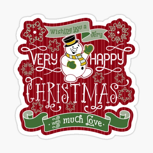 Snowman Very Happy Christmas With Much Love Typography Sticker