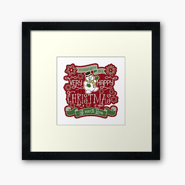 Snowman Very Happy Christmas With Much Love Typography Framed Art Print