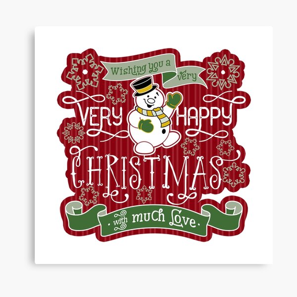 Snowman Very Happy Christmas With Much Love Typography Canvas Print