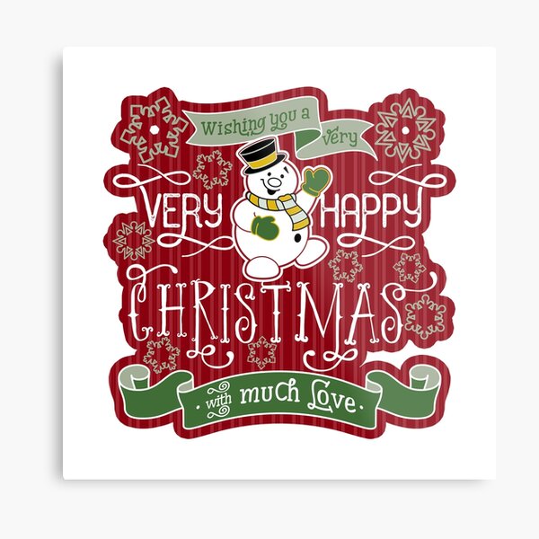 Snowman Very Happy Christmas With Much Love Typography Metal Print