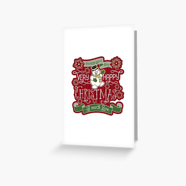Snowman Very Happy Christmas With Much Love Typography Greeting Card