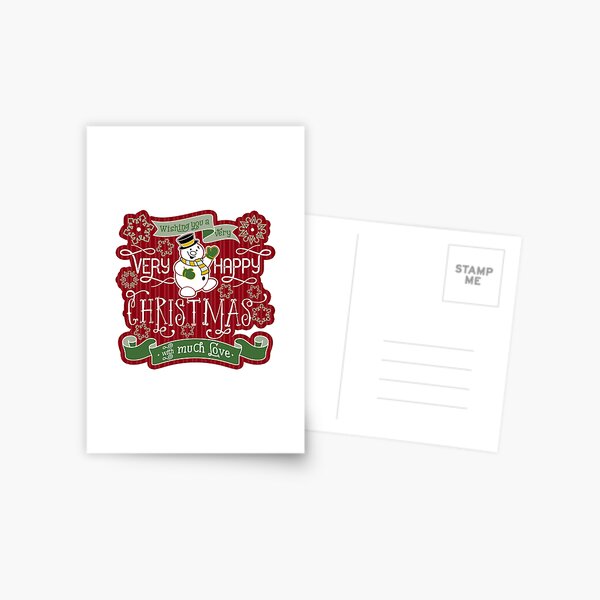 Snowman Very Happy Christmas With Much Love Typography Postcard